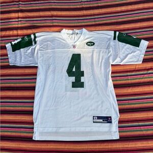 New York Jets #4 Brett Favre NFL Reebok White Nylon/Polyester Jersey Men's Large